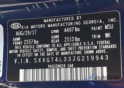 2018 Kia Optima Lx from USA, damaged, VIN 5XXGT4L33JG219943